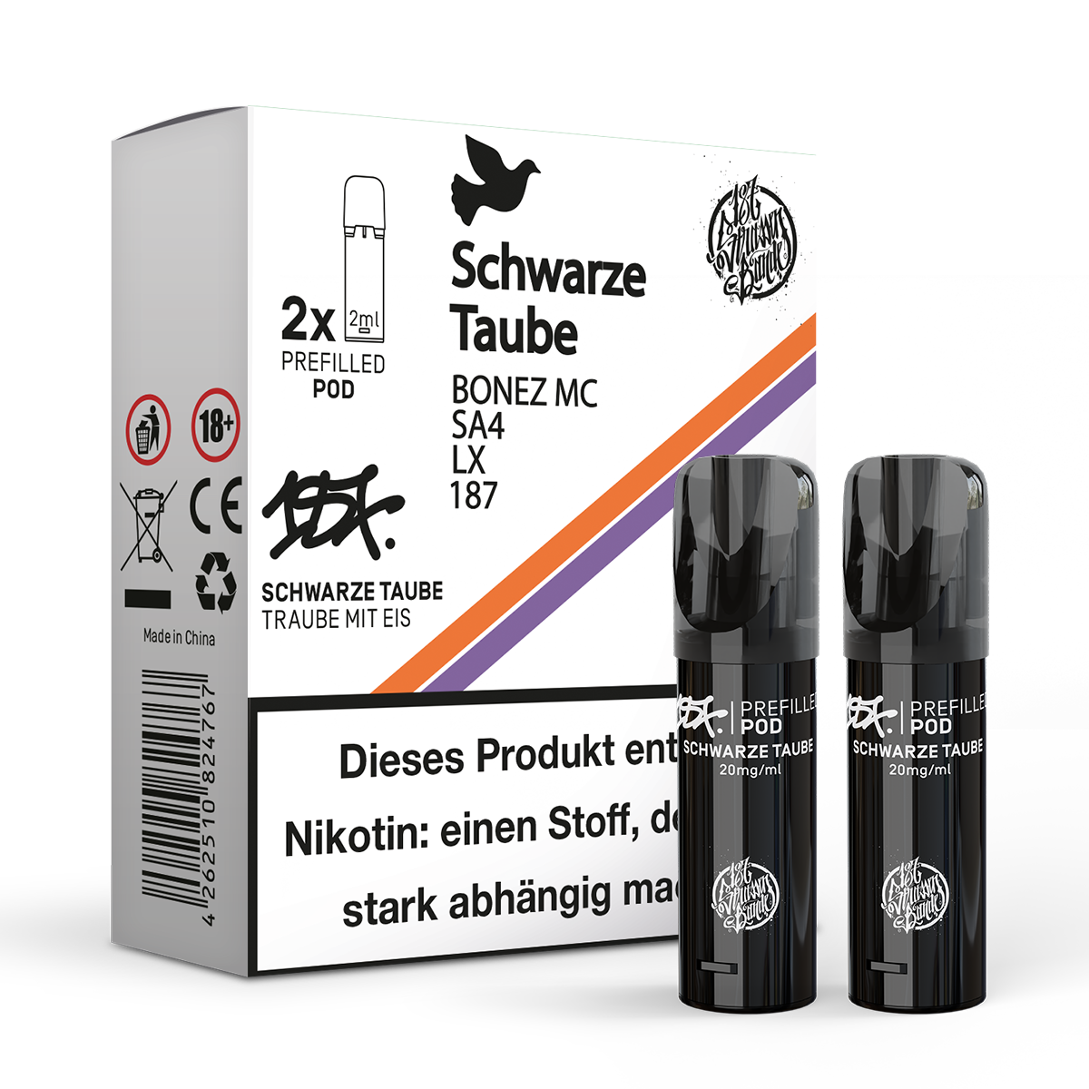 187 Prefilled Pod 2er Pack 20mg Nikotin Schwarze Taube