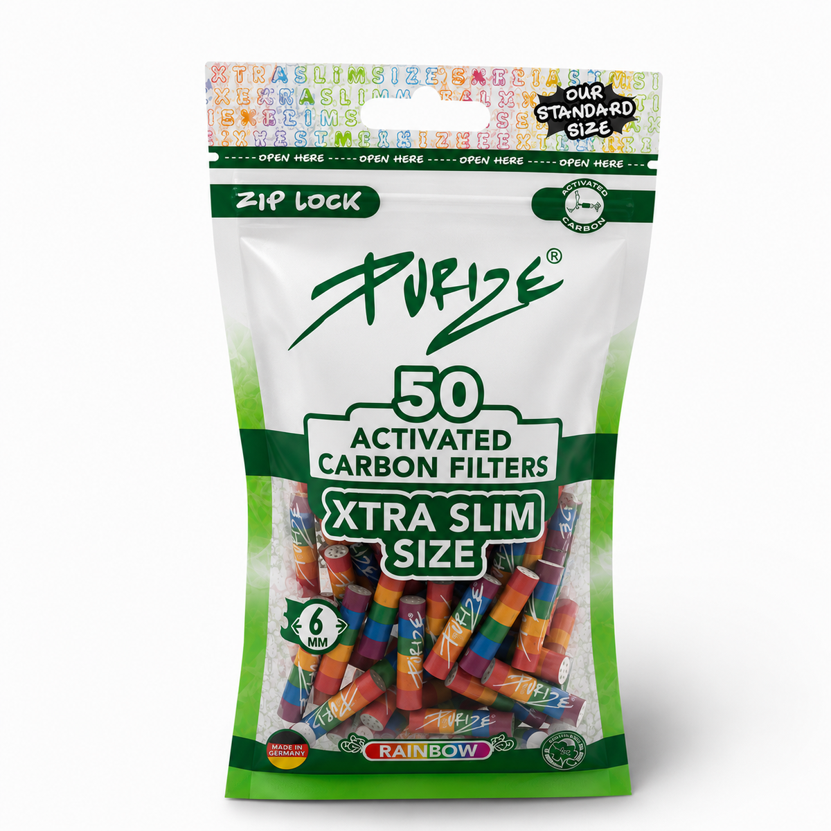 PURIZE AKTIVKOHLEFILTER 50 XTRA Slim Size - Rainbow (Einführungspreis)