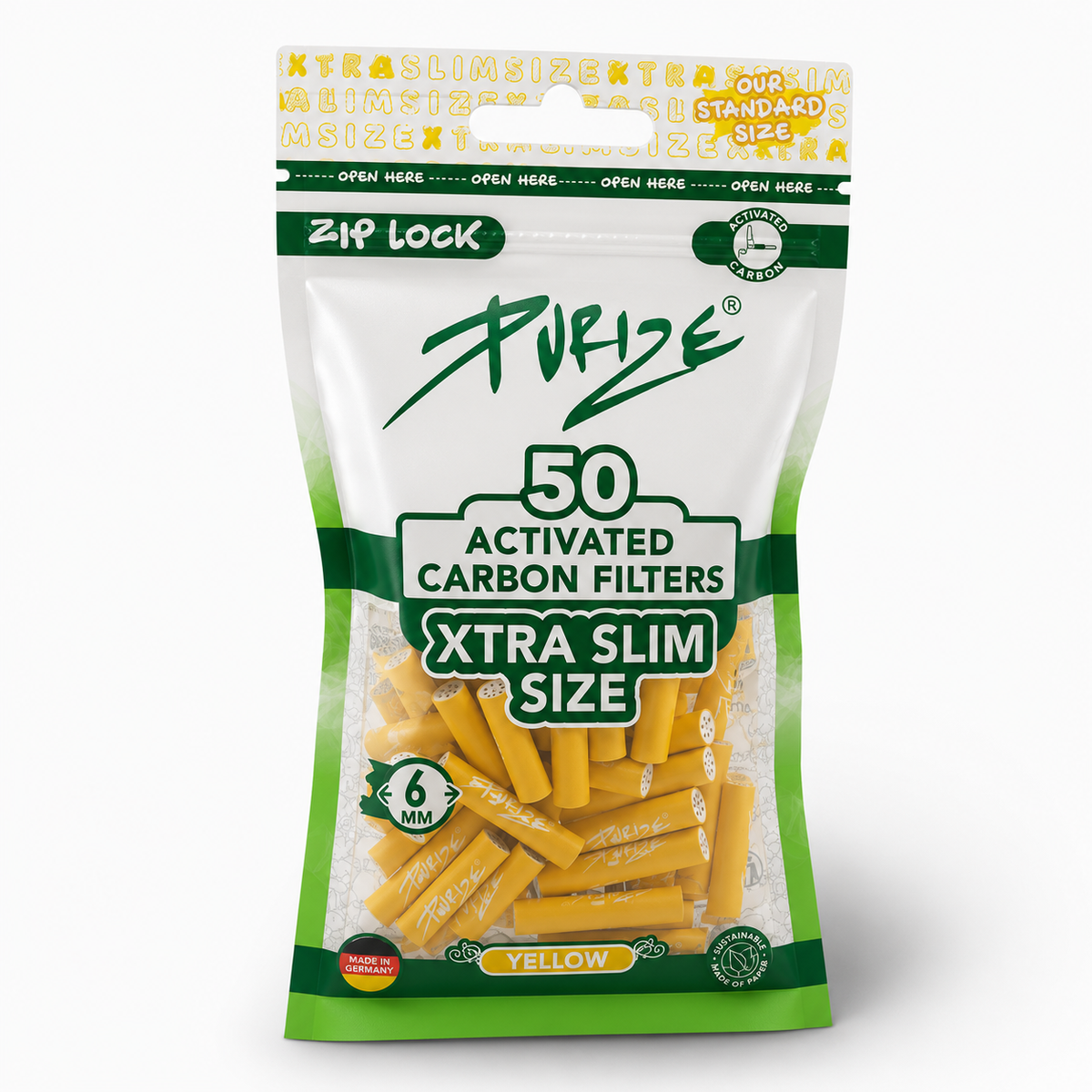 PURIZE AKTIVKOHLEFILTER 50 XTRA Slim Size - Yellow (Einführungspreis)