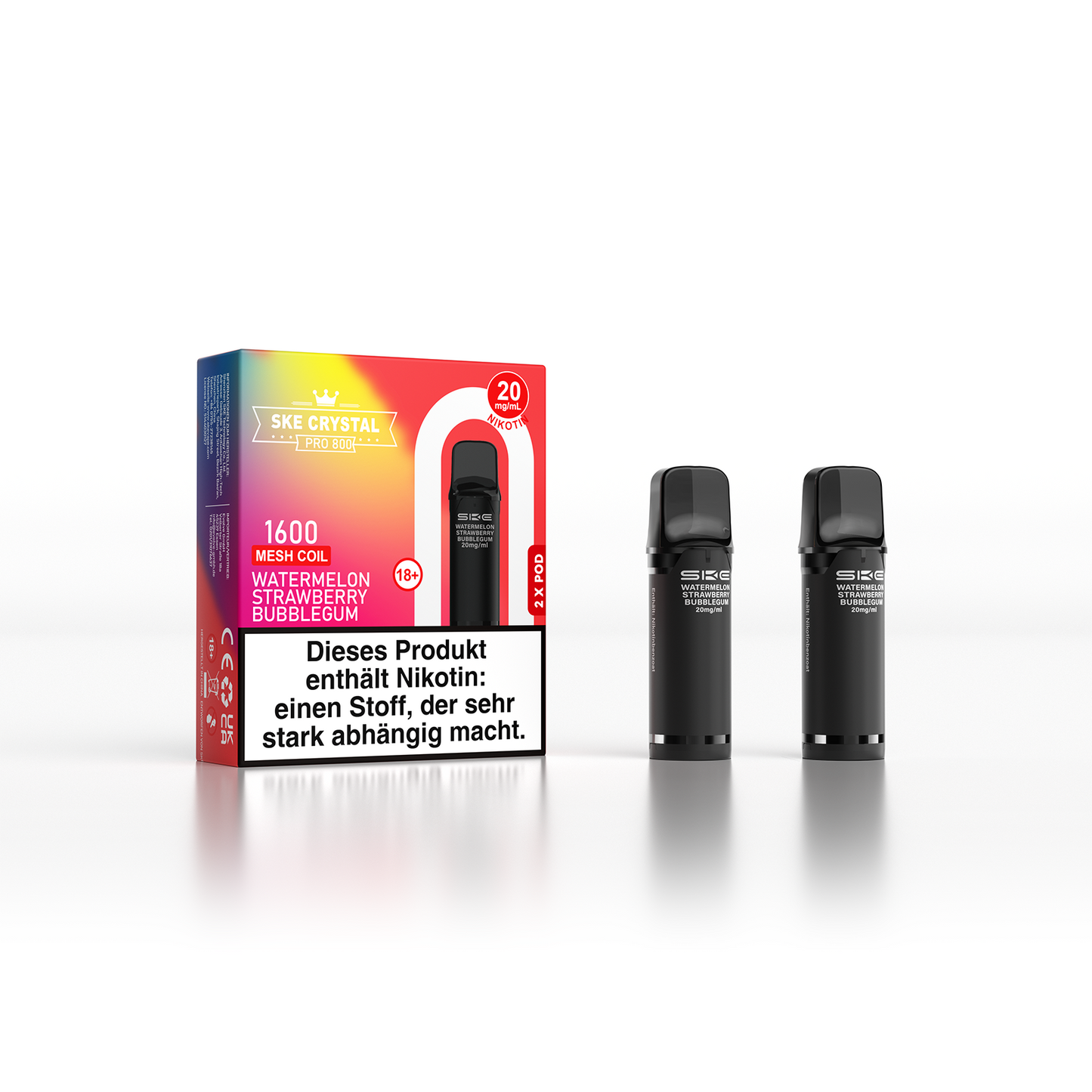SKE Crystal 800 Pro Pod 2er Pack 20mg Nikotin Watermelon Strawberry Bubblegum