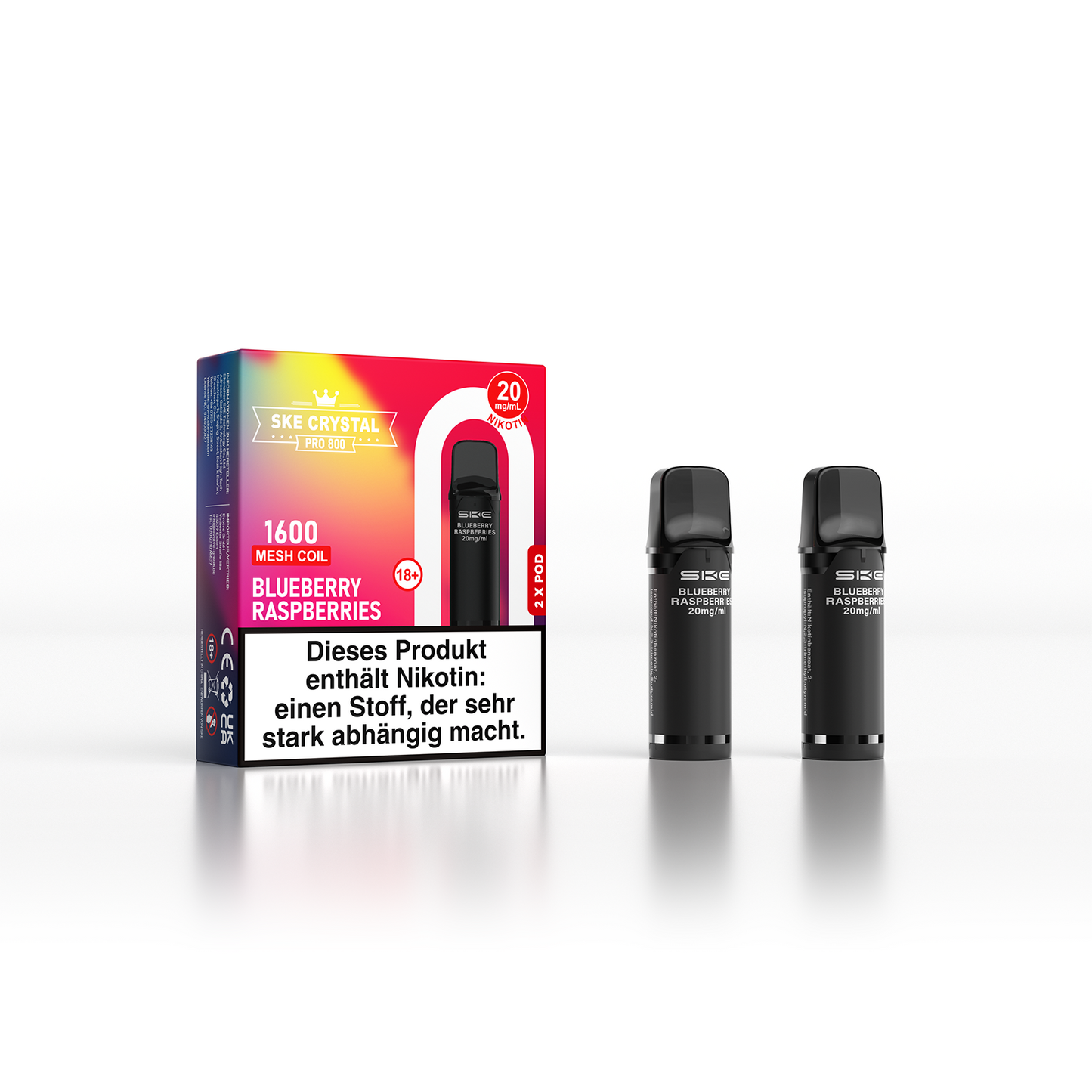 SKE Crystal 800 Pro Pod 2er Pack 20mg Nikotin Blueberry Raspberries