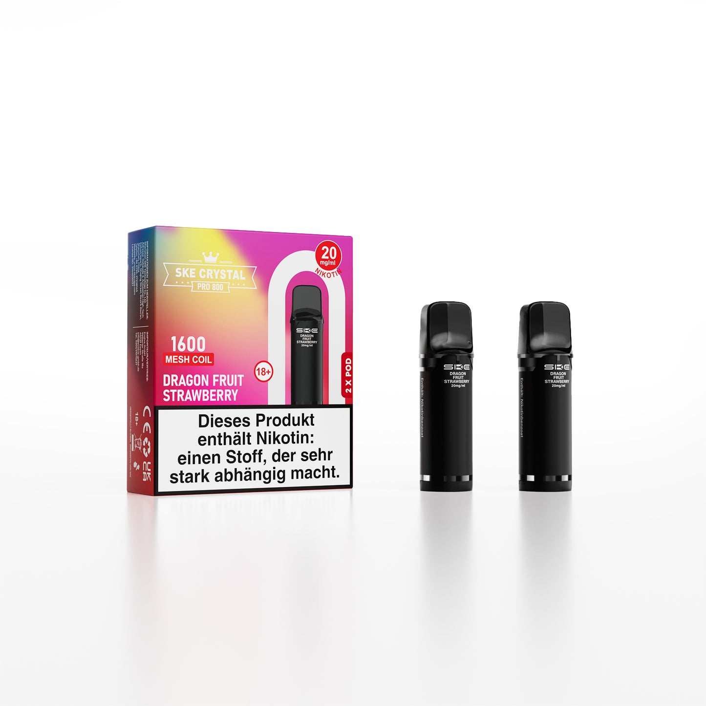 SKE Crystal 800 Pro Pod 2er Pack 20mg Nikotin Dragon Fruit Strawberry
