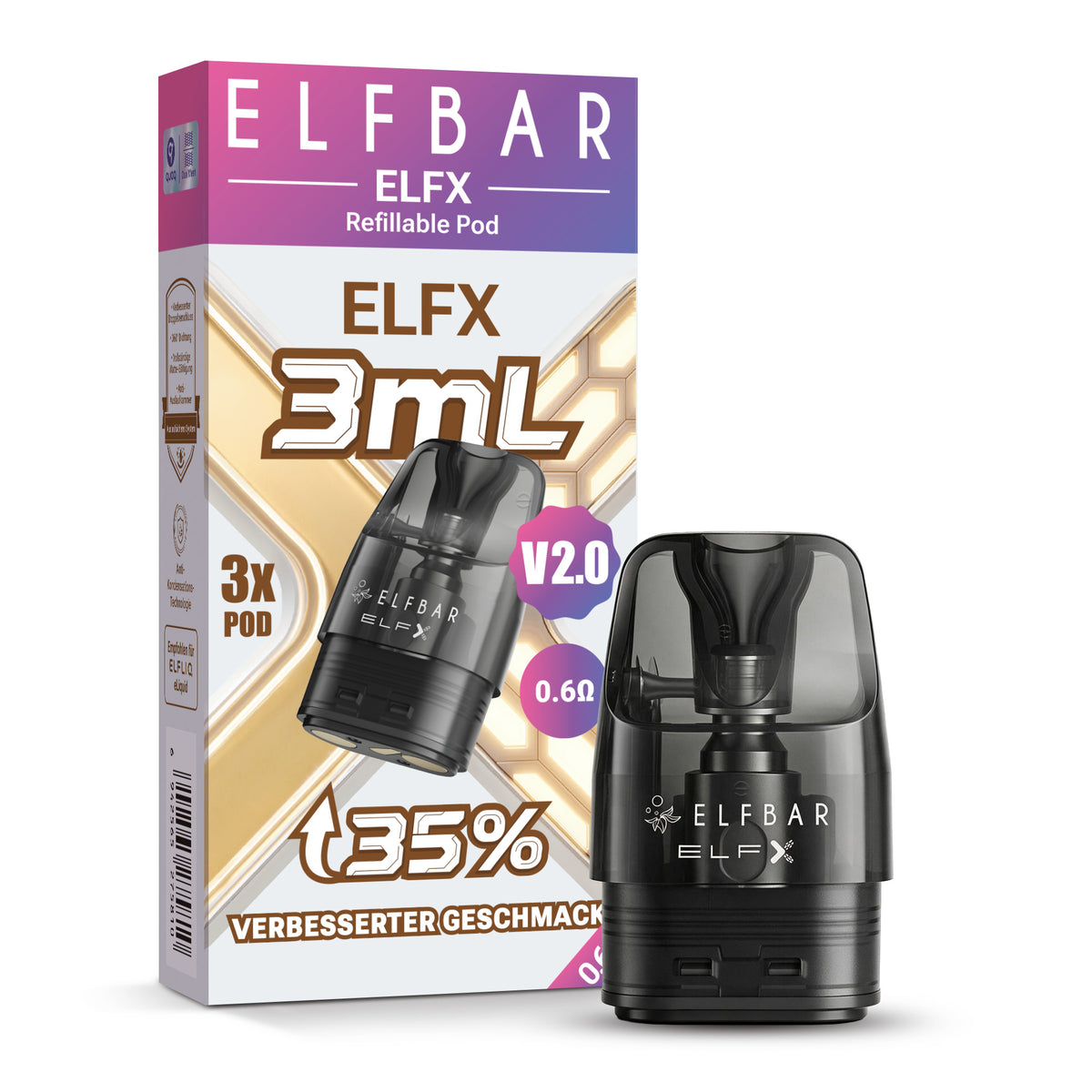 ELFBAR ELFX V2.0 Refillable Pod 3er Pack  (Leer Pod) Ohm: 0.6 3ml