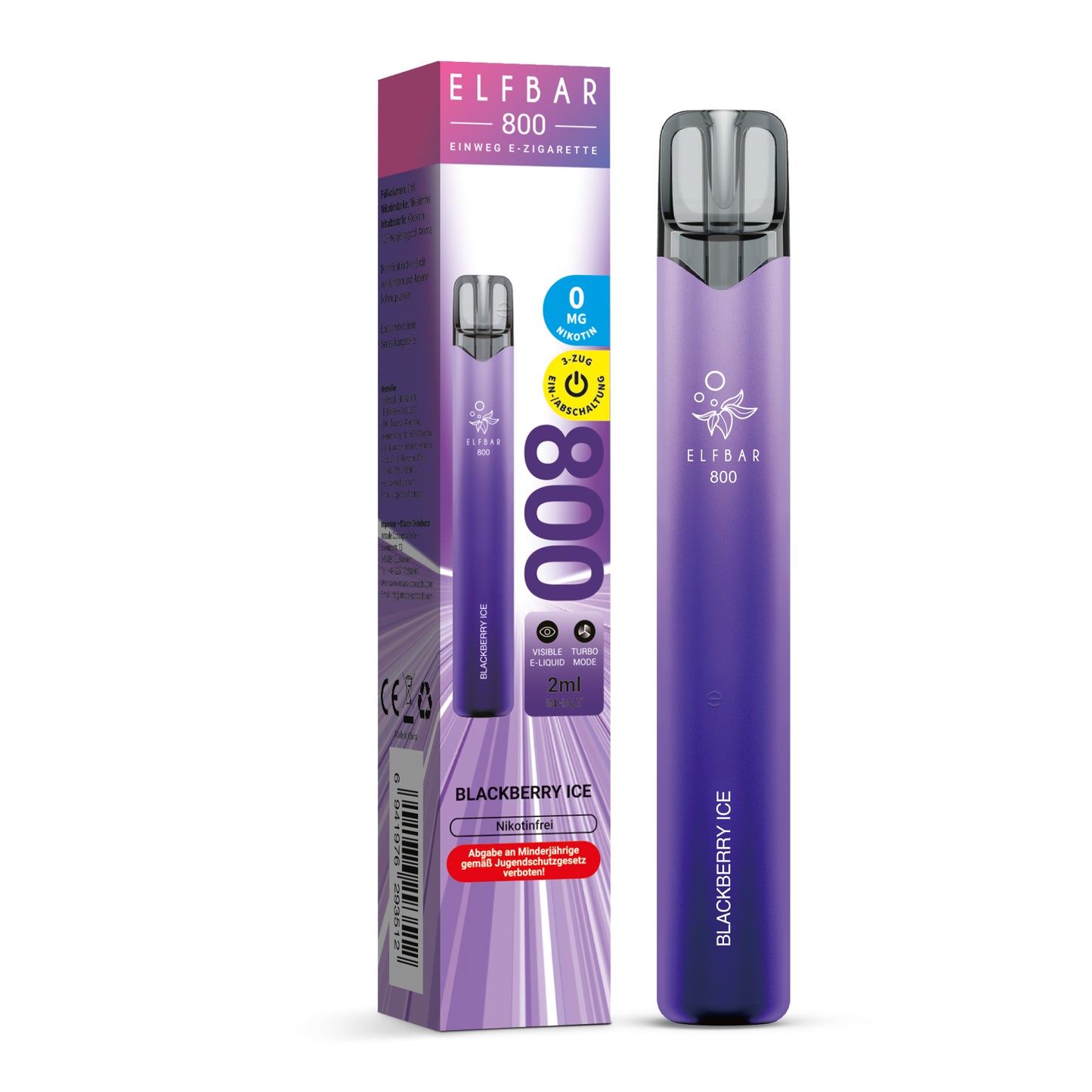 E-Zigarette Elfbar 800 Blackberry Ice 0mg NIKOTINFREI