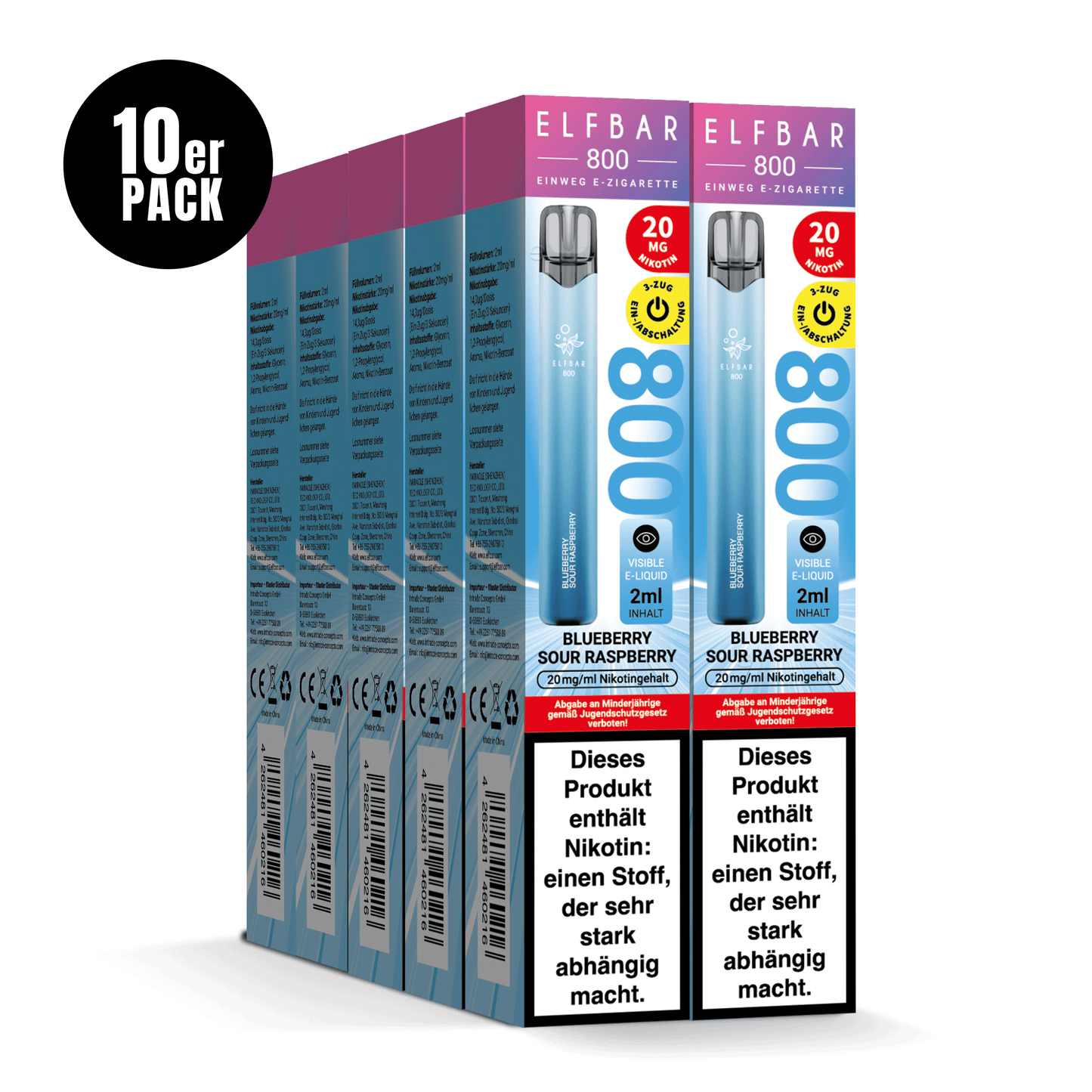 E-Zigarette Elfbar 800 Blueberry Sour Raspberry 20mg Nikotin
