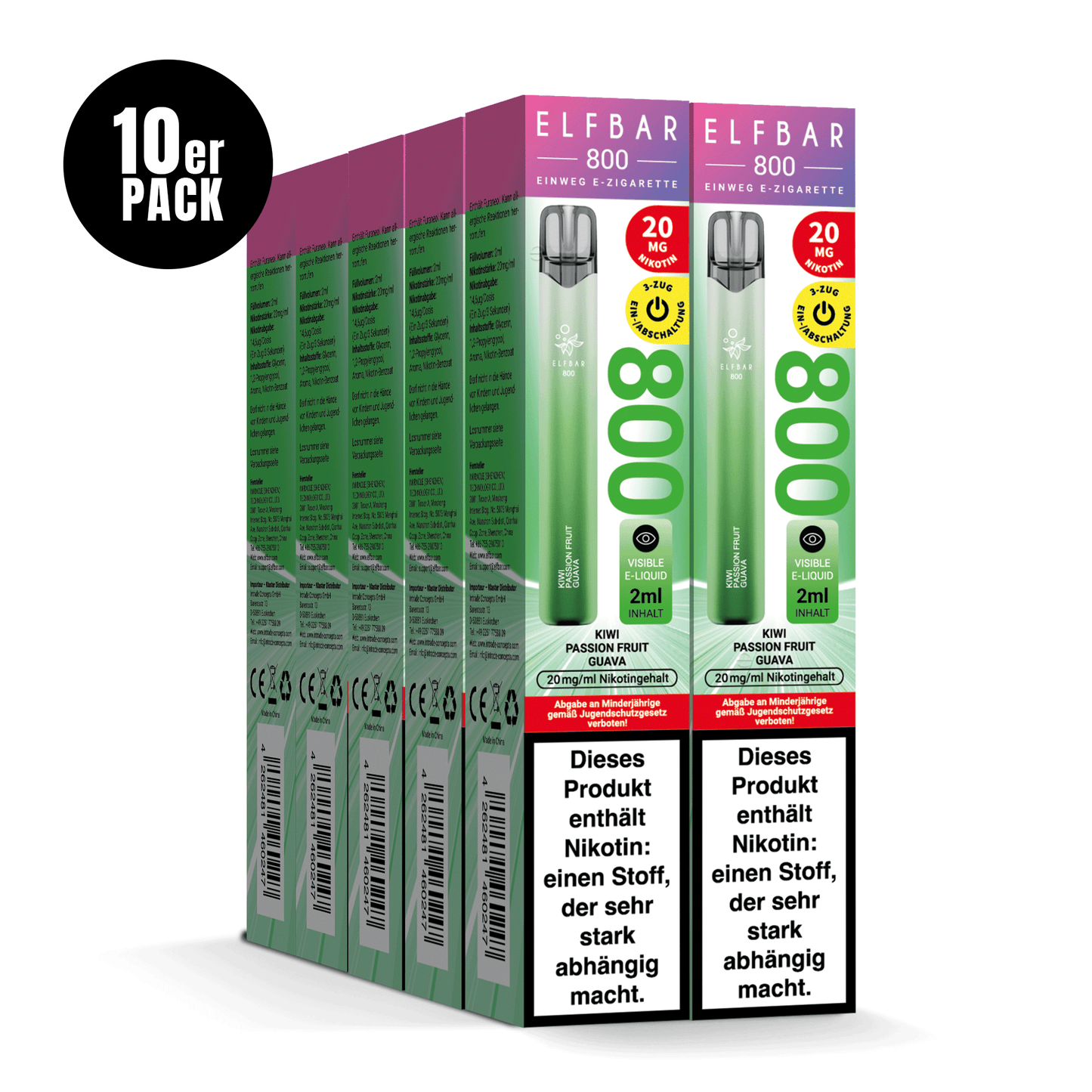 E-Zigarette Elfbar 800 Kiwi Passion Fruit Guava 20mg Nikotin