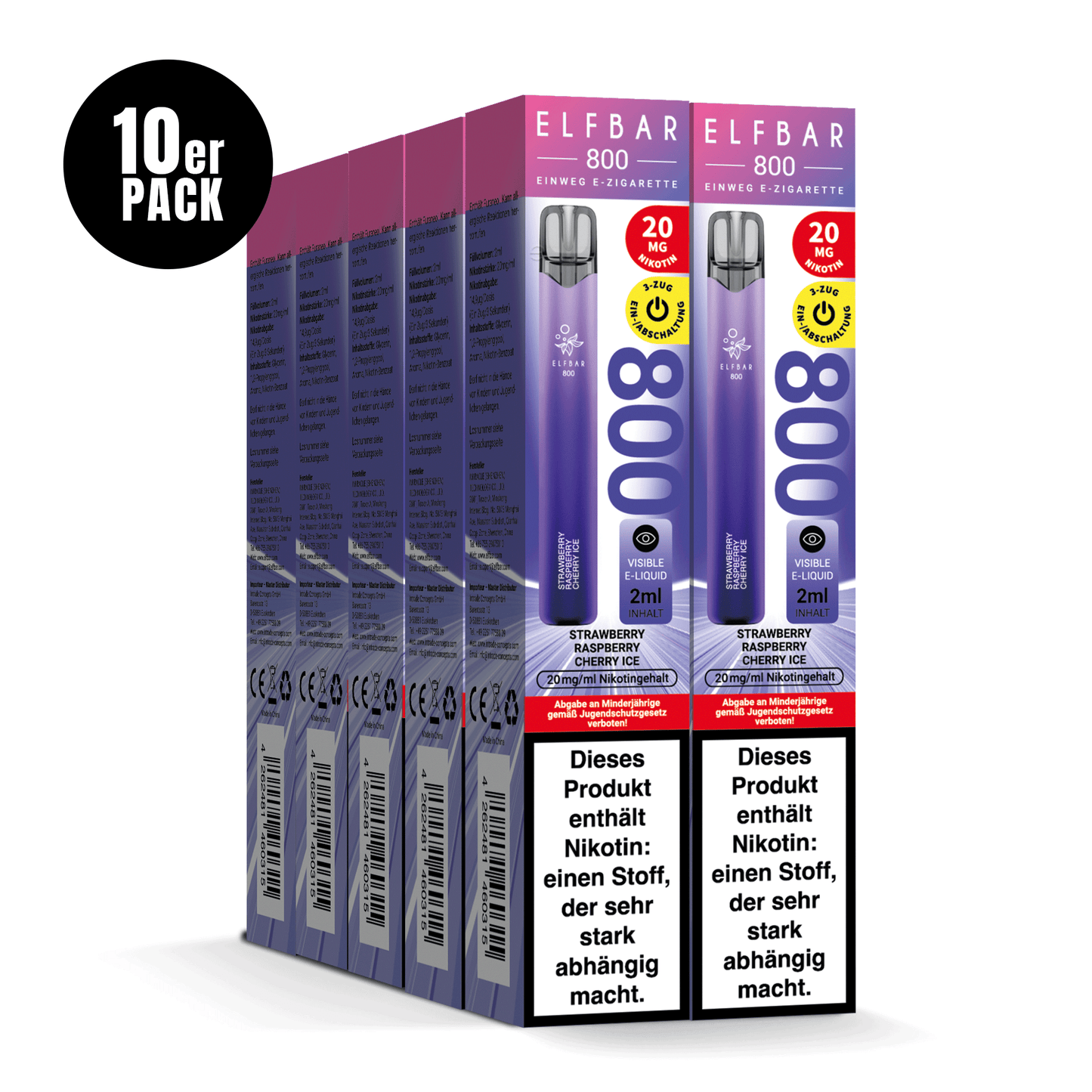 E-Zigarette Elfbar 800 Strawberry Raspberry Cherry Ice 20mg Nikotin