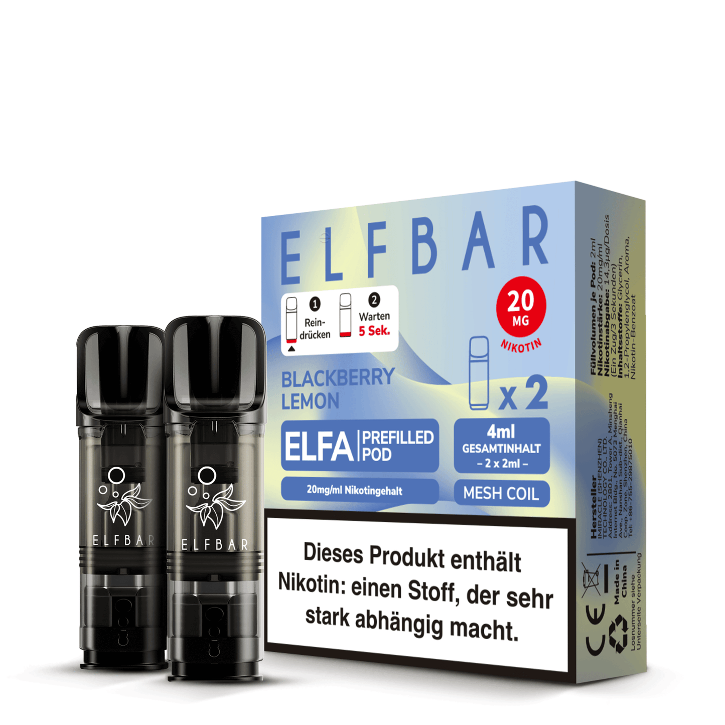 Elf Bar ELFA CP Prefilled Pod Blackberry Lemon 20mg Nikotin 600