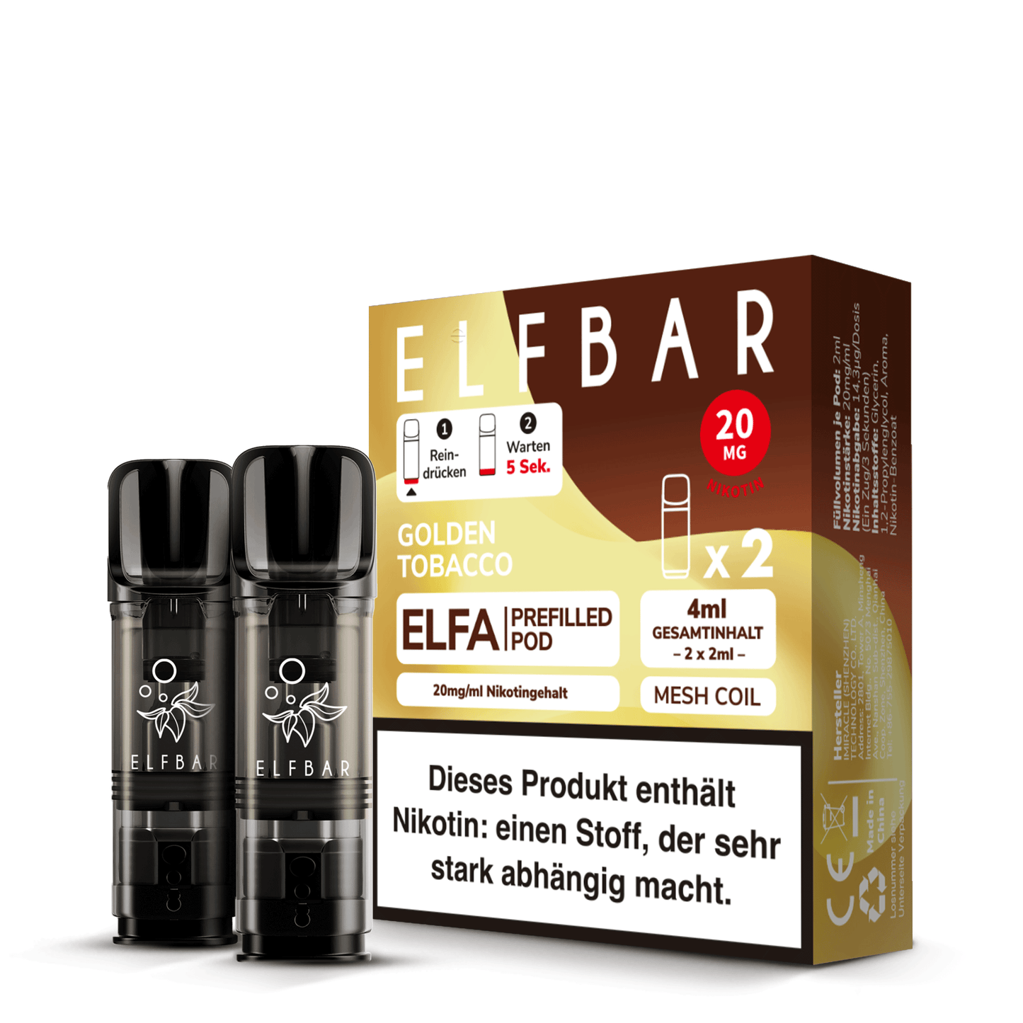 Elfbar Prefilled Pod ELFA Golden Tobacco 20mg Nikotin 600