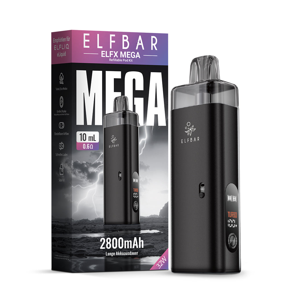Elfbar ELFX MEGA Refillable Pod Kit 0.6 Ohm Black