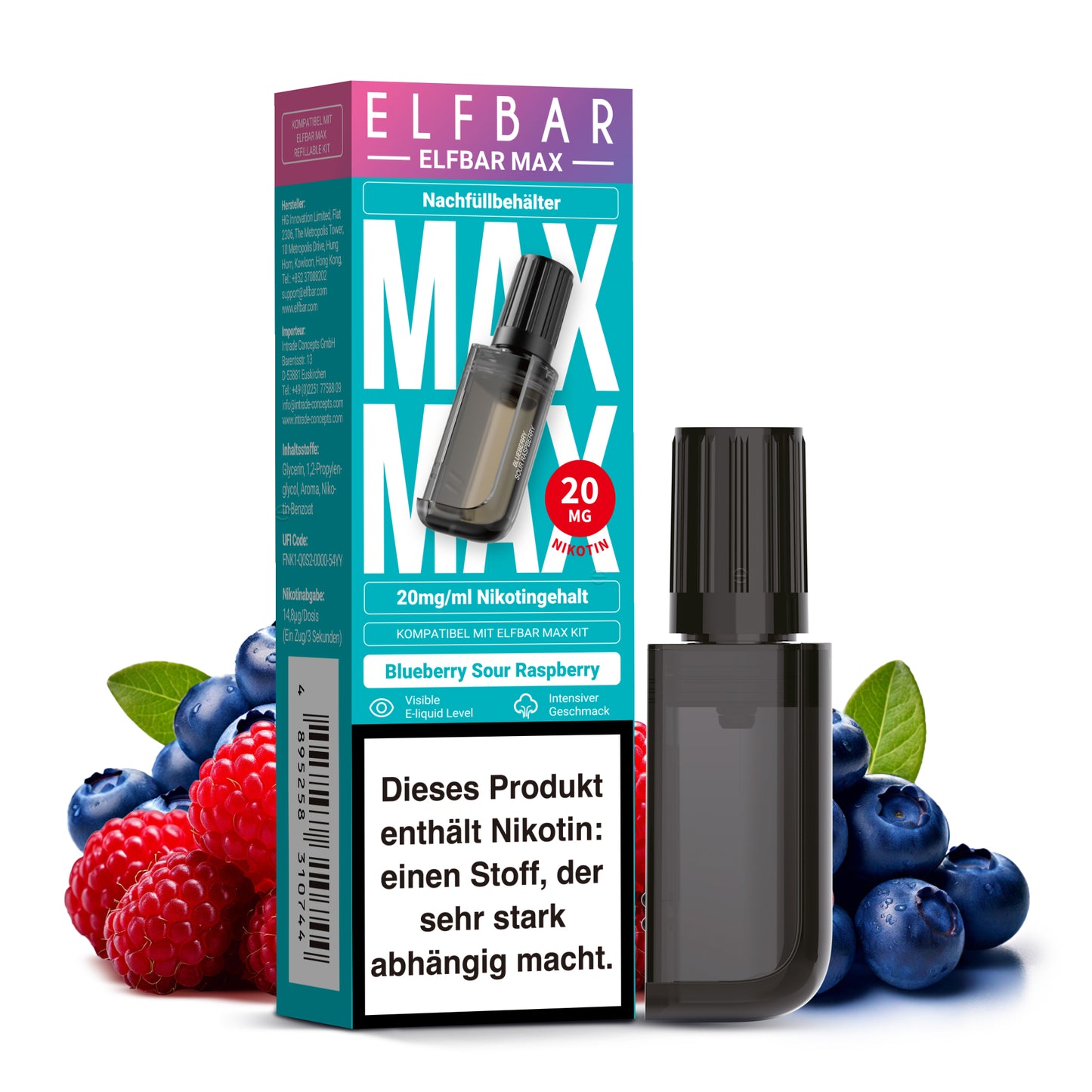 Elfbar Max Refill Container Blueberry Sour Raspberry 20mg Nikotin 10ml Liquid