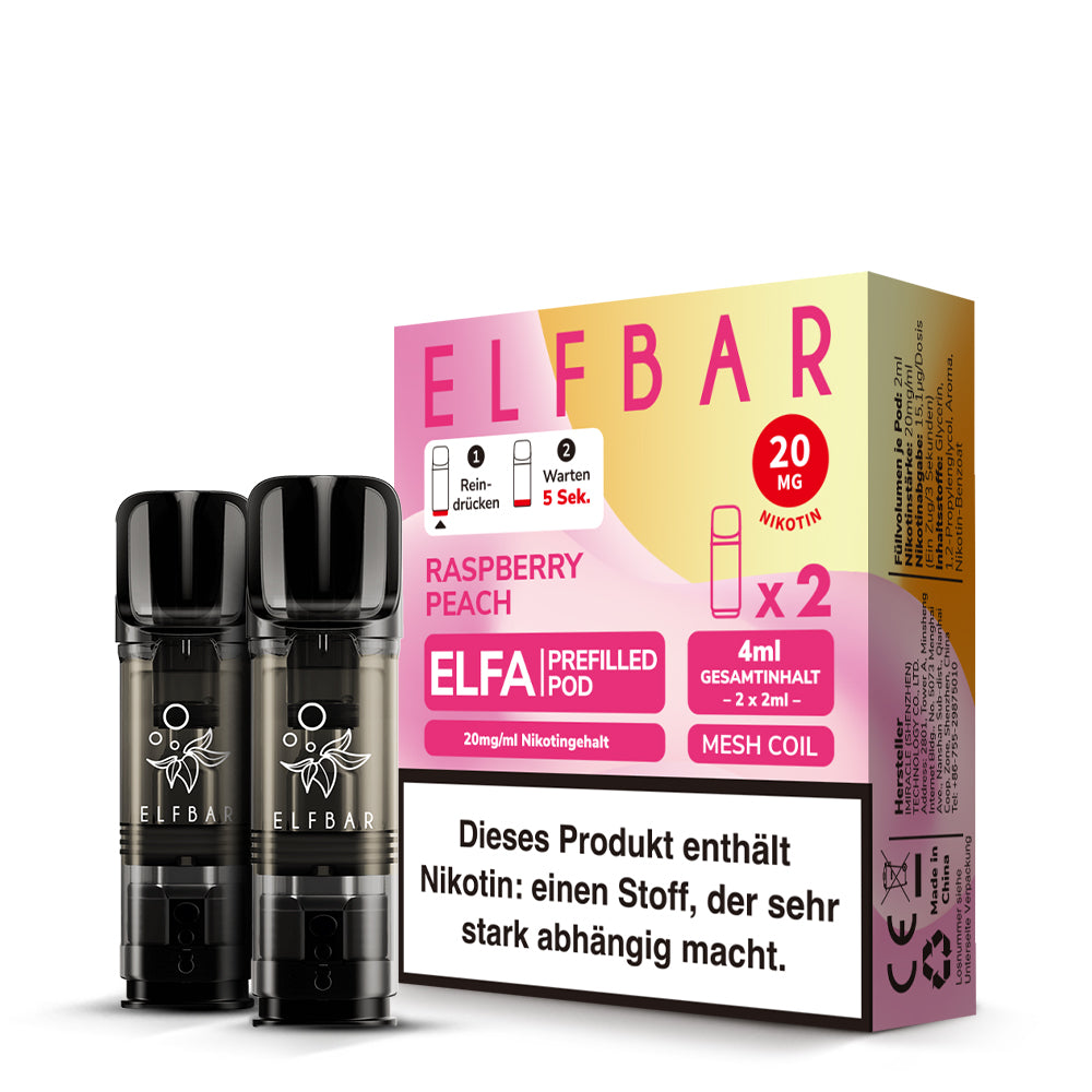 Elfbar Prefilled Pod ELFA Raspberry Peach 20mg Nikotin 600